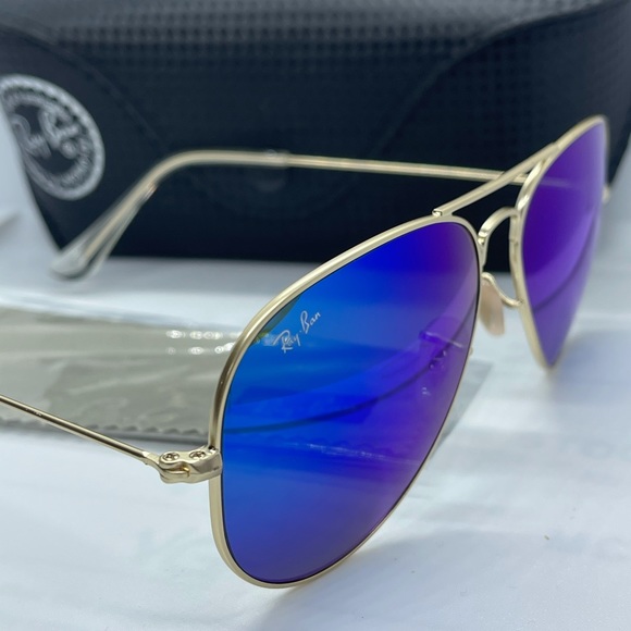 New Ray ban Aviator gold with Flash Blue MIrror 58 - Picture 4 of 8